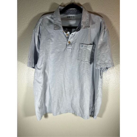 Izod Men's Henley Polo Shirt Short Sleeve Chest Pocket Button Up Blue Size XXL - Picture 1 of 9